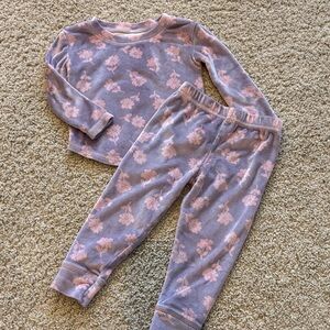 Velour Floral Kids Pajamas - Purple and Pink